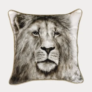Majesty Wild Comfort Cushion featuring detailed lion portrait in wildlife art design.